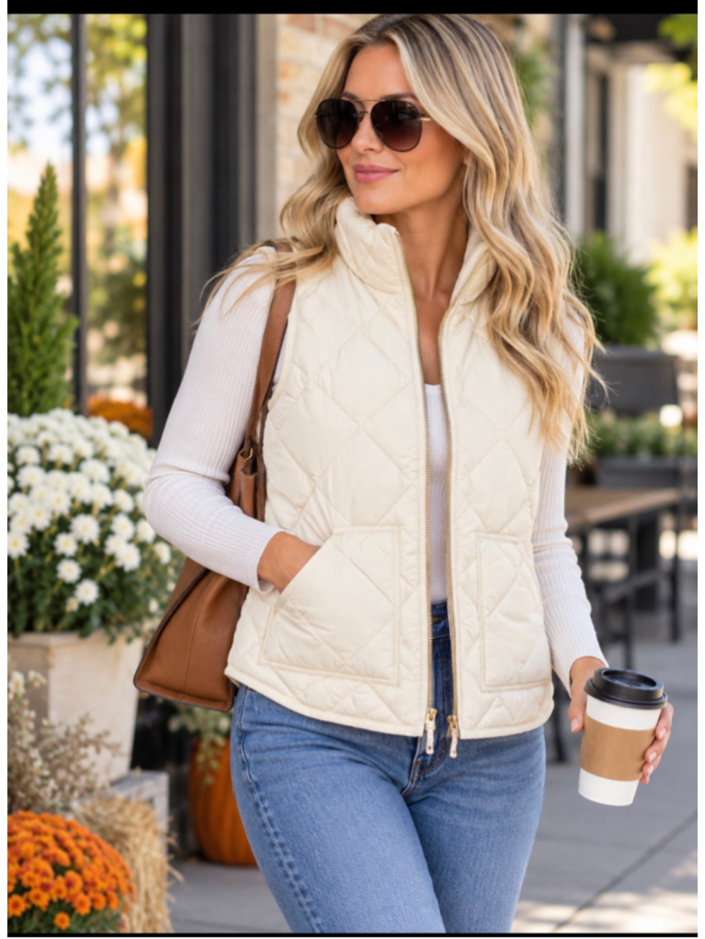 Women's J.Crew Quilted Puffer Vest Beige Size Small